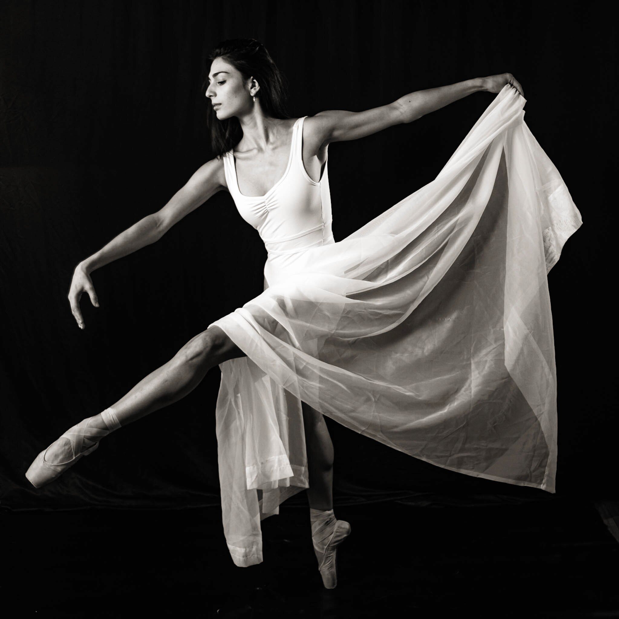 Black and white dancer in motion